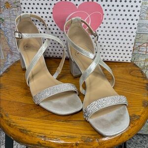 Cercie Silver Low Block Heel Sandals